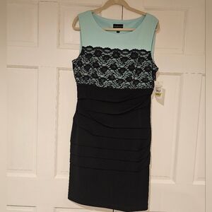 Elegant Black and Blue Lace Dress